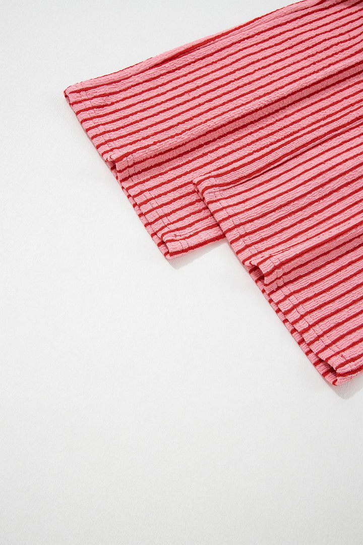 Rose Stripe Crew Neck Tee Drawstring Waist Cropped Pants Set