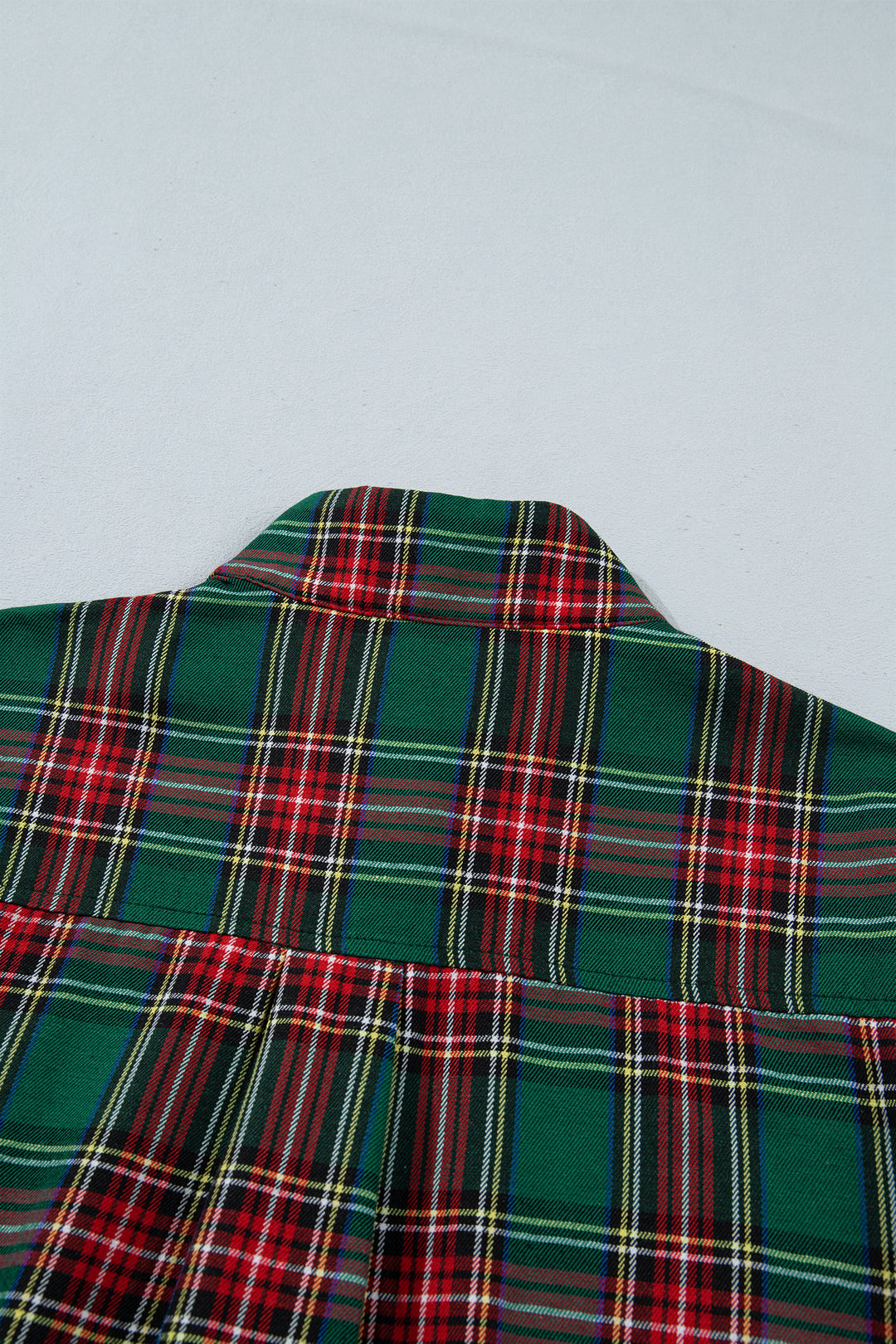 Green Plaid Button Front Short Sleeve Shift Dress