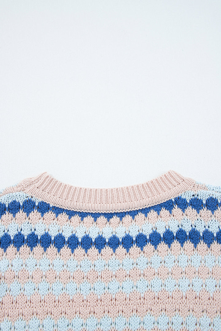 Eyelet Patterned Drop Shoulder Sweater