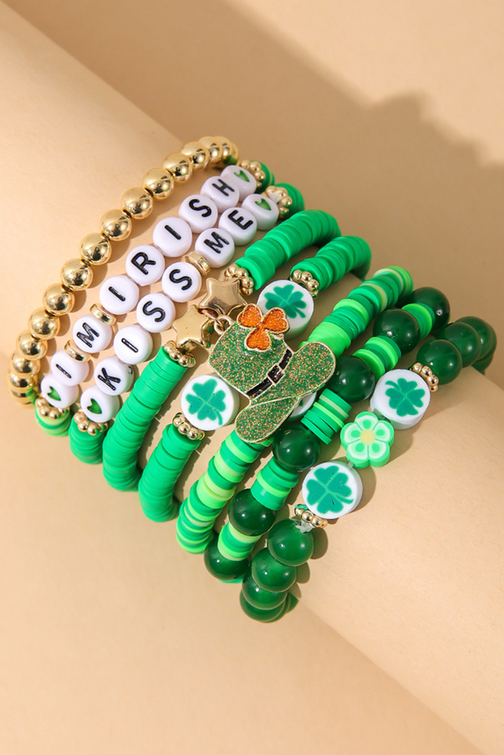 Ensemble de bracelets multicouches en perles avec lettres trèfle de la Saint-Patrick