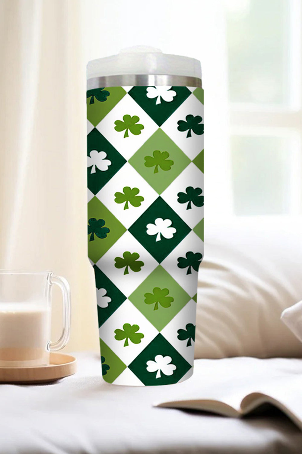 Grand gobelet en paille à imprimé à carreaux Clover sans anse 40 oz