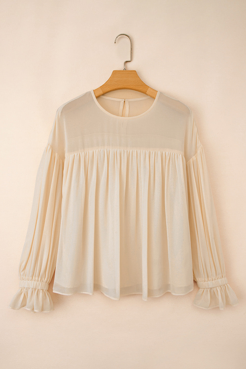 Pleated Ruffle Long Sleeve Chiffon Blouse