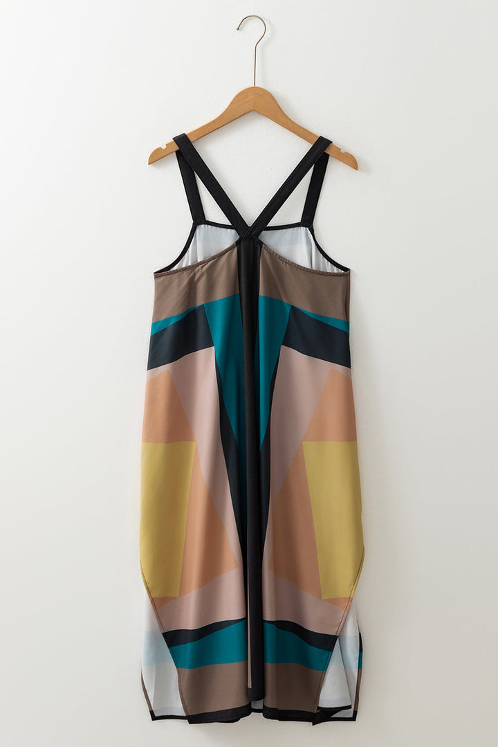 Retro Geometric Printed Y Back Sleeveless Dress