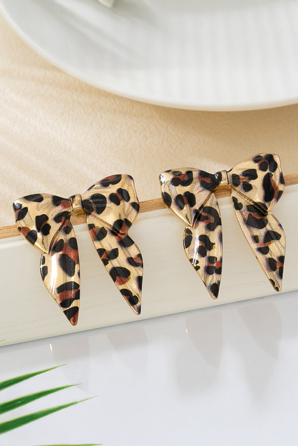 Leopard Print Bow Knot Shape Plated Alloy Earrings