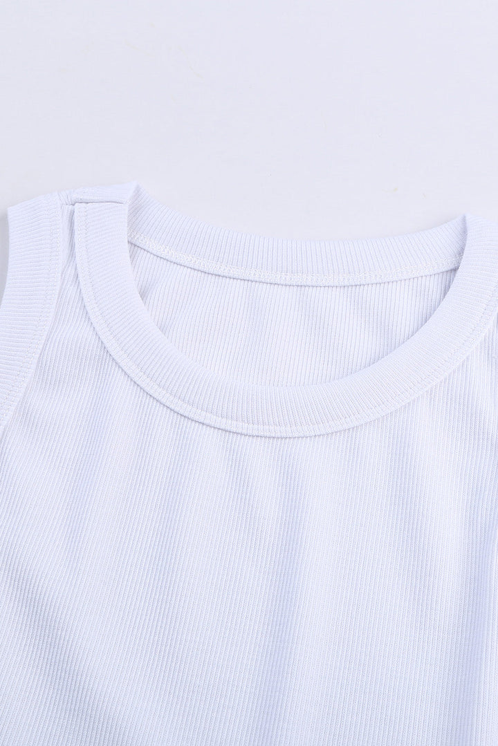 Solid  Round Neck Ribbed Tank Top