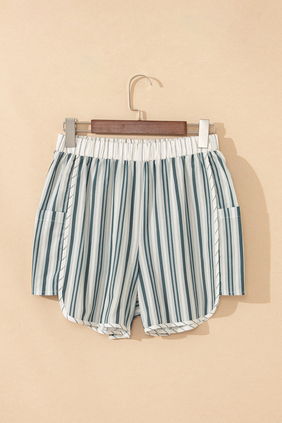 Gray Stripe Elastic Waist Cargo Pocket Casual Shorts