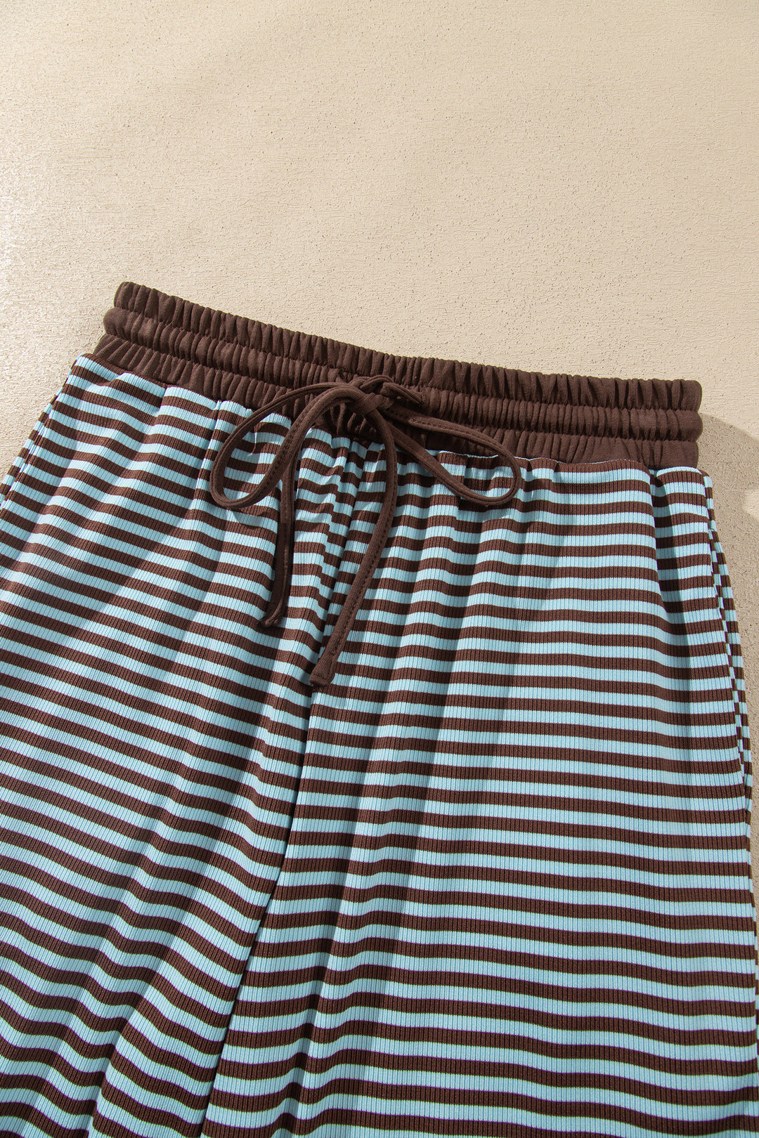 Brown Stripe Drop Shoulder Loose Top and Pants Two Piece Set