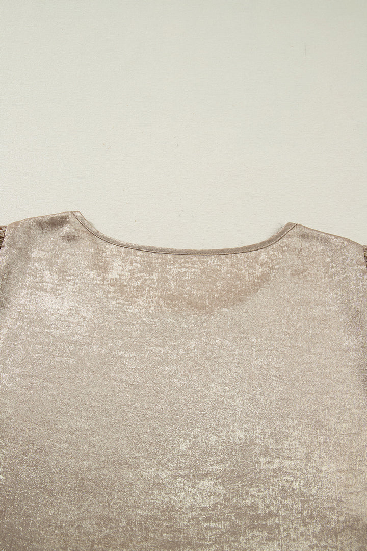 Apricot Plus Size Metallic Long Flounce Sleeve Blouse