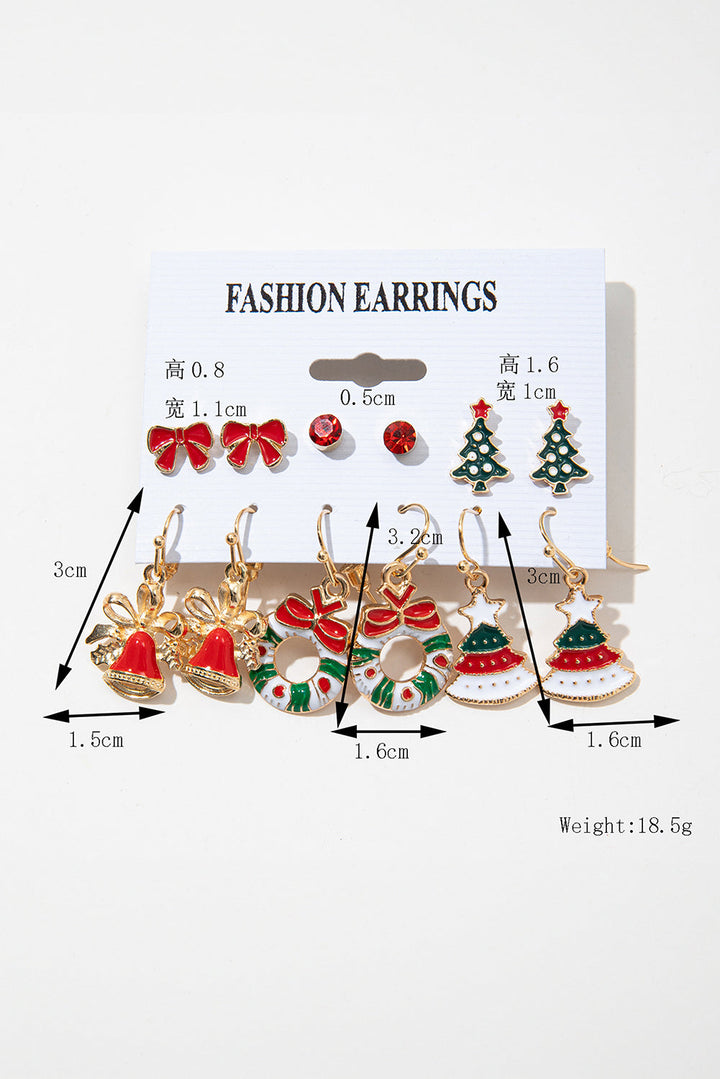 6 Paare/Set Weihnachtsbaum Kranz Glocke Schleife Knoten Ohrring Set