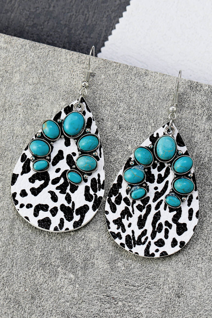 Boucles d'oreilles goutte d'eau en turquoise occidentale avec taches de vache