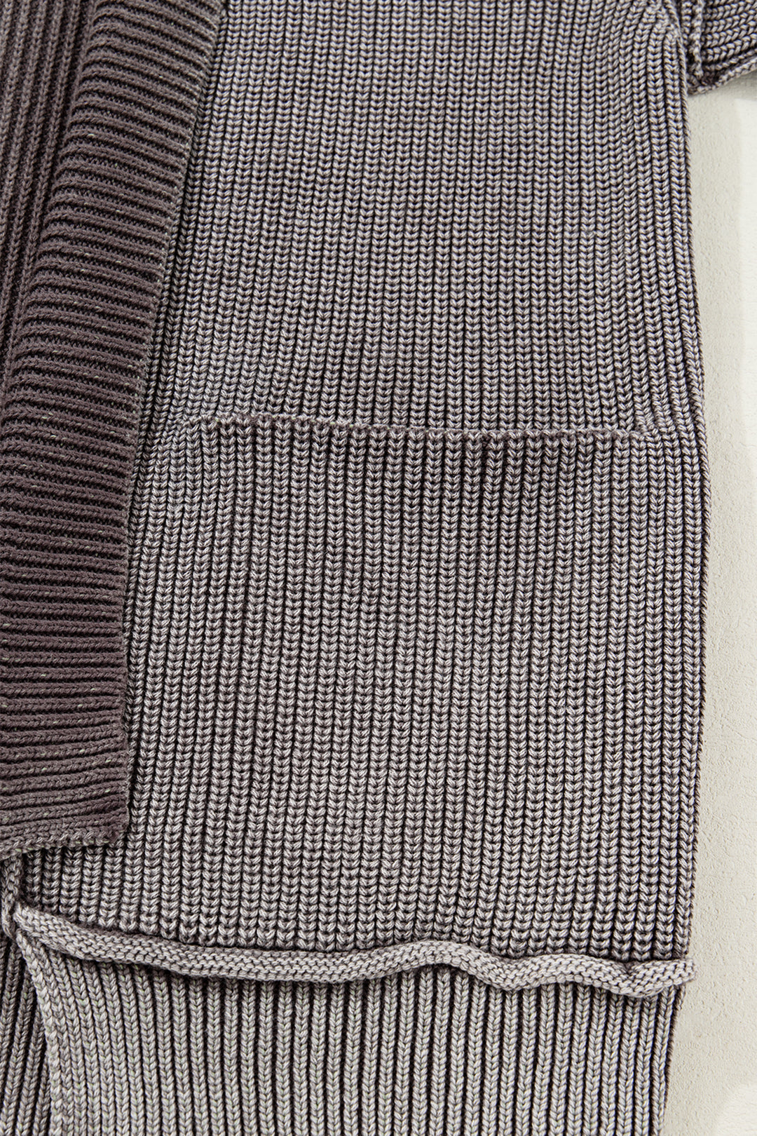 Mineral Wash Exposed Seam Patchwork Knit Open Sweater Cardigan