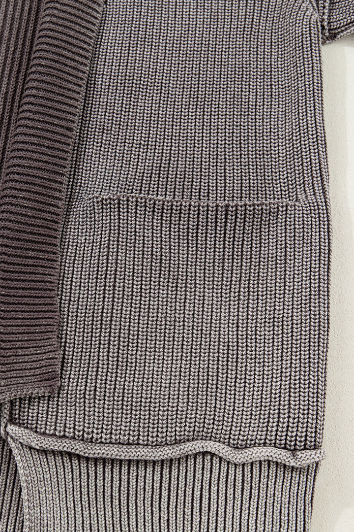 Mineral Wash Exposed Seam Patchwork Knit Open Sweater Cardigan