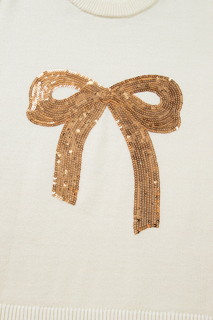Sequined Bow Graphic Christmas Holiday Sweater