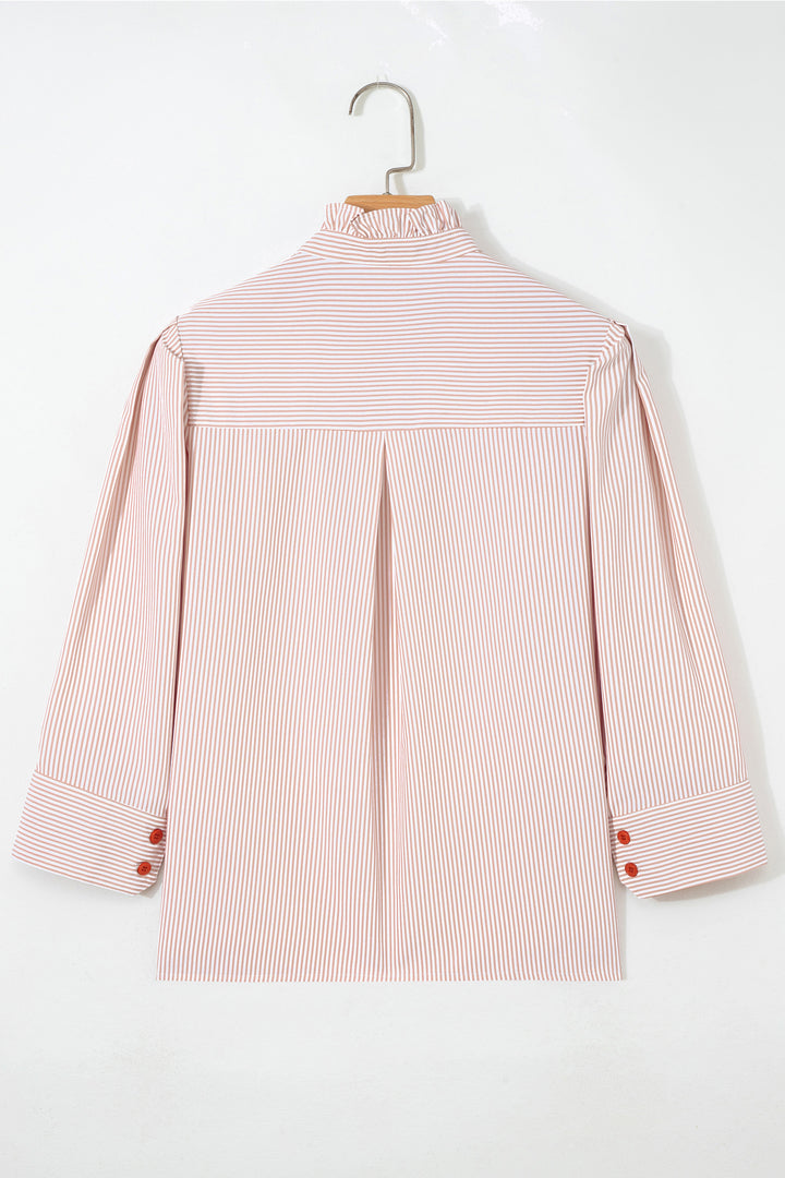 Color Block Patchwork Detail Frilled Collar Button Down Shirt