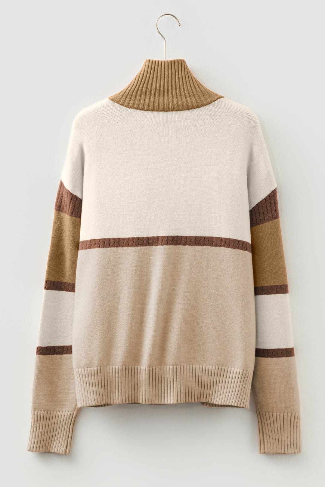 Colorblock Zipped Collared Pullover Sweater