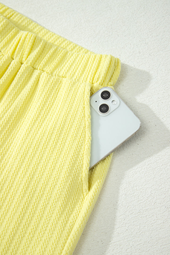 Yellow Cream Solid Color Textured Loose Tank Casual Shorts 2pcs Outfit