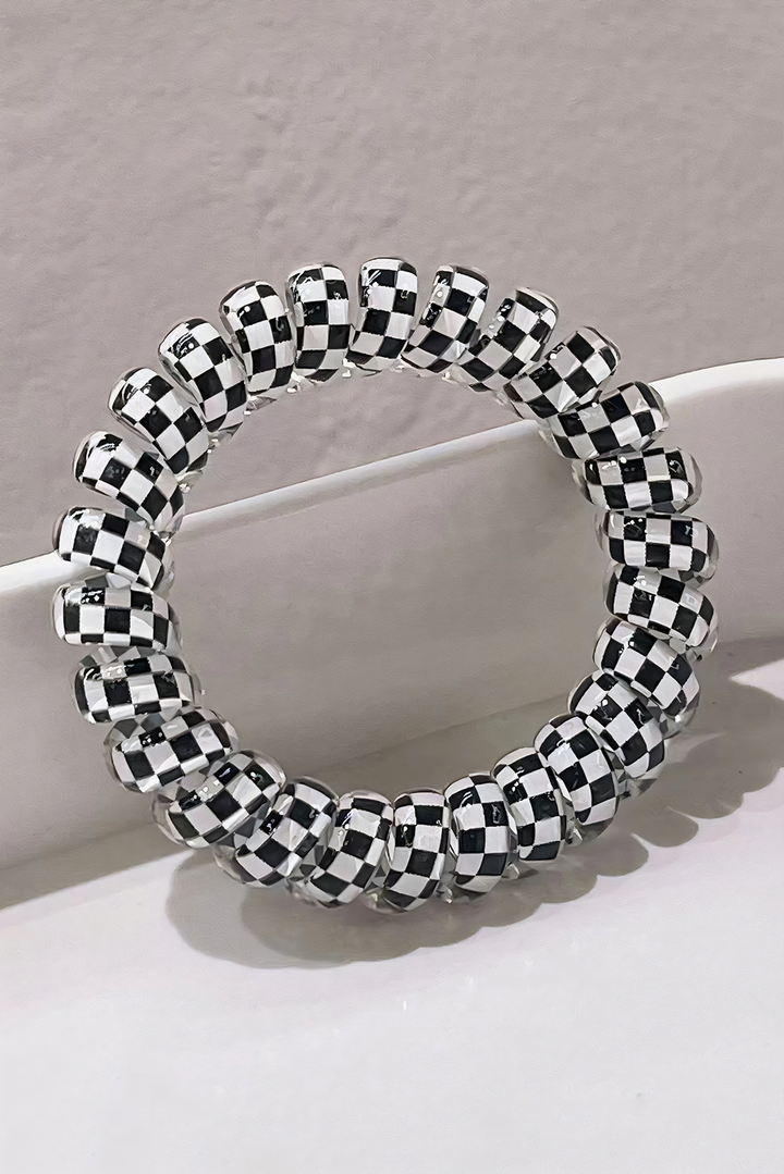 Checkered Print Telephone Cord Spiral Hair Tie