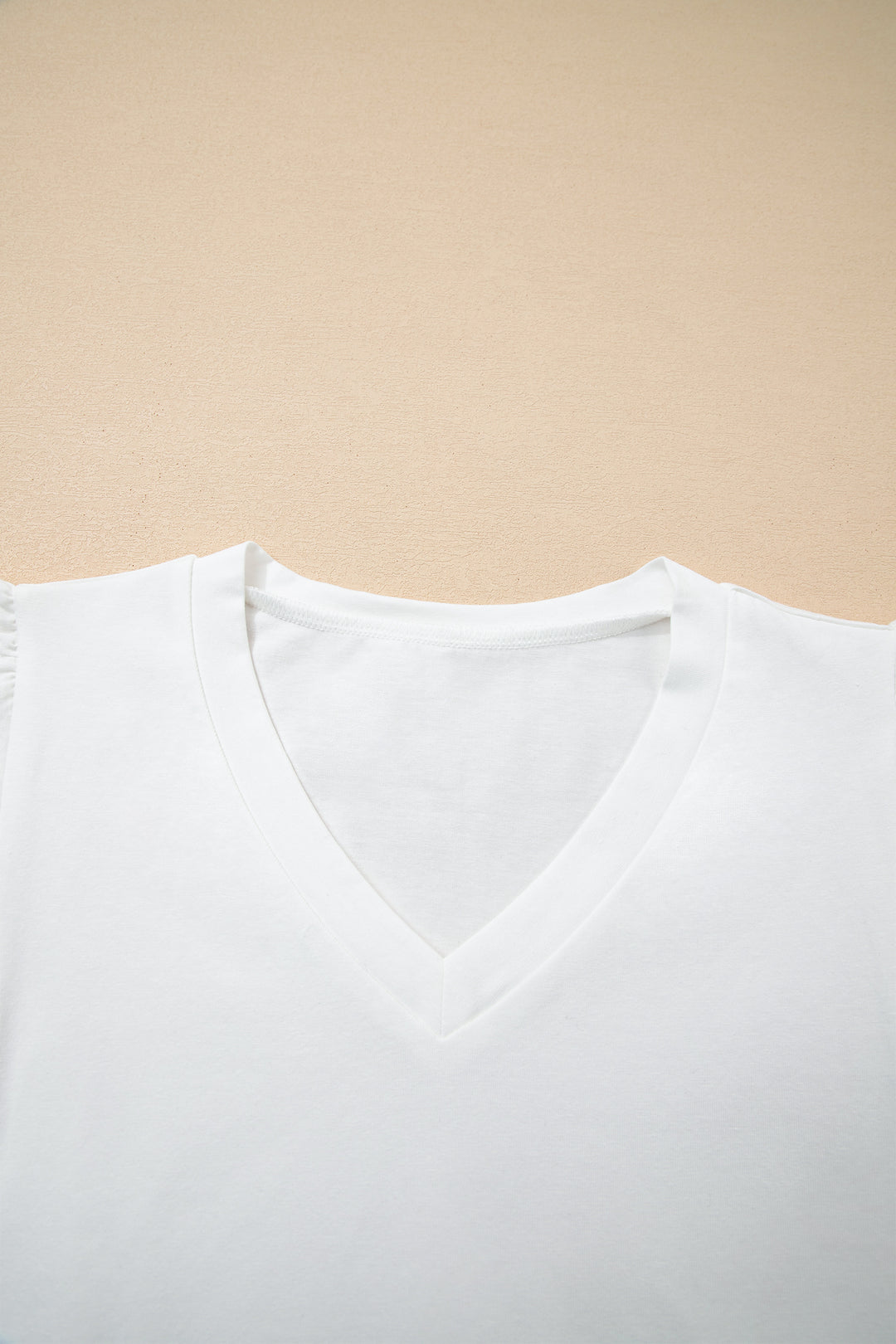 White Eyelet Embroidered Flutter Sleeve Patchwork V Neck Tee