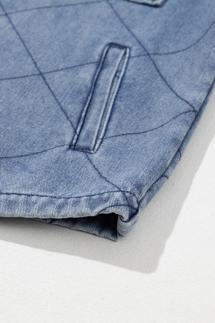 Ashleigh Blue Rhombus Stitched Pattern Button Pocketed Denim Jacket