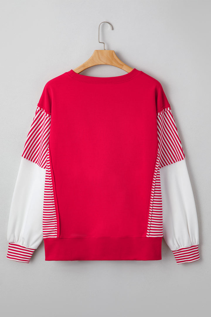 Striped Patchwork Sleeve Colorblock Sweatshirt