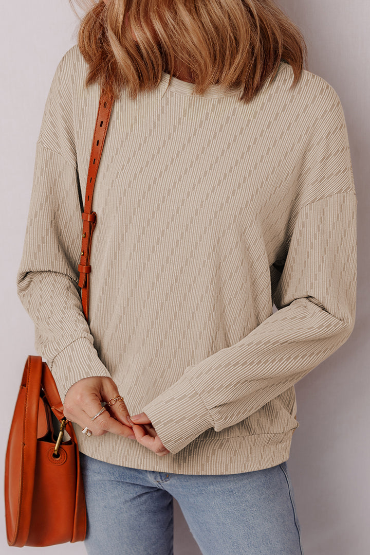 Solid Color Textured Long Sleeve Top