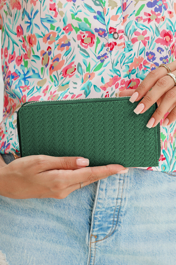 Woven Textured Zip Around Long Wallet