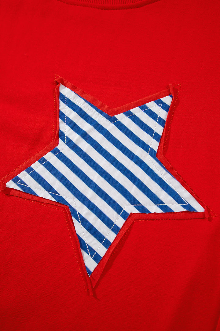 Fiery Red Patch Embroidery Star Plus Size Sweatshirt