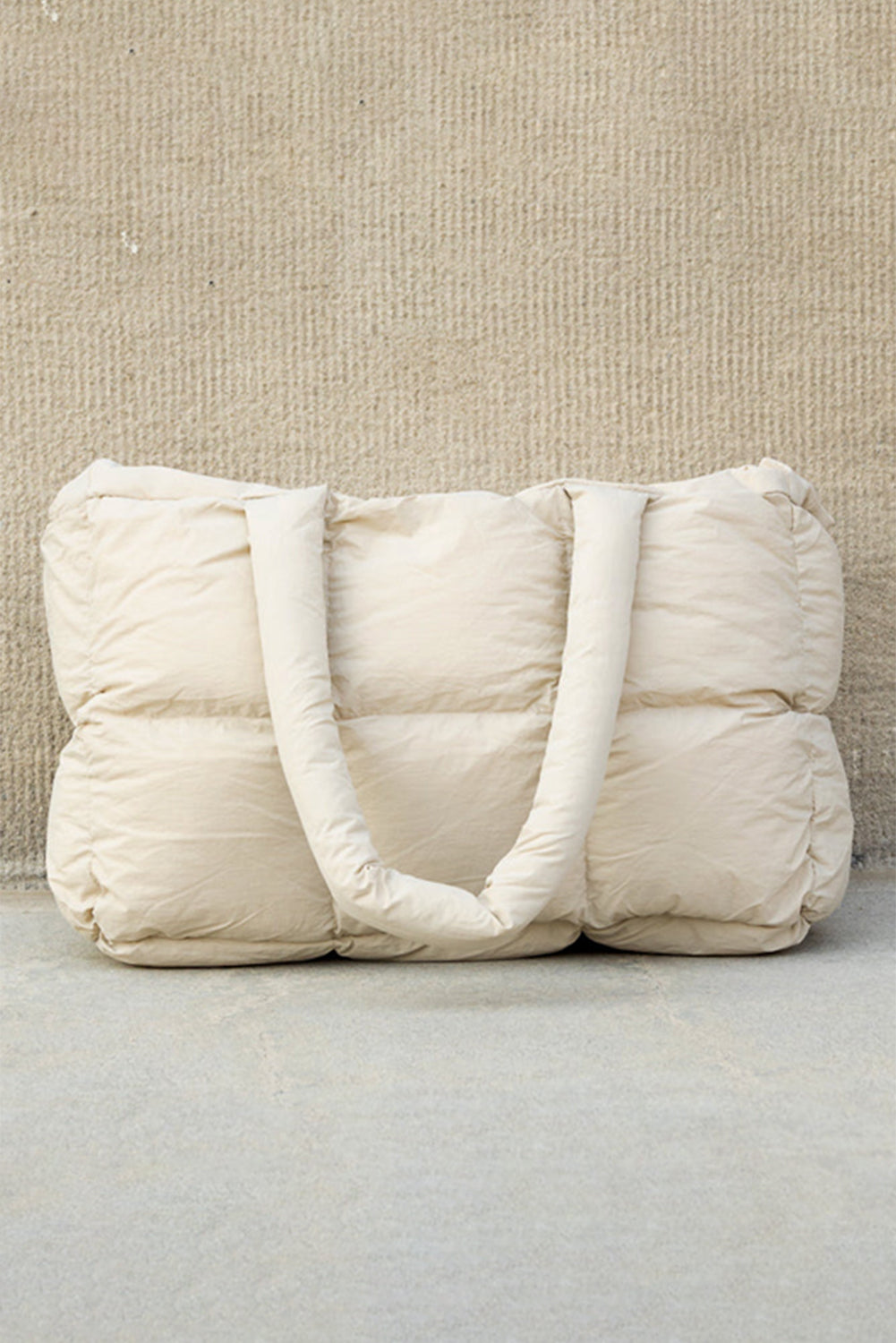 Solid Quilted Puffy Zipped Large Tote Bag