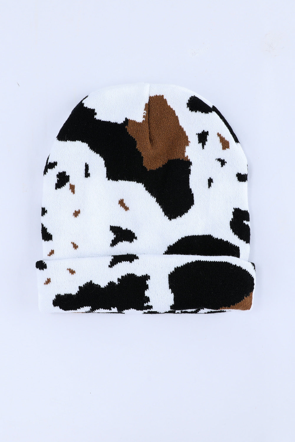 Warme Beanie-Mütze mit Kuhflecken-Print