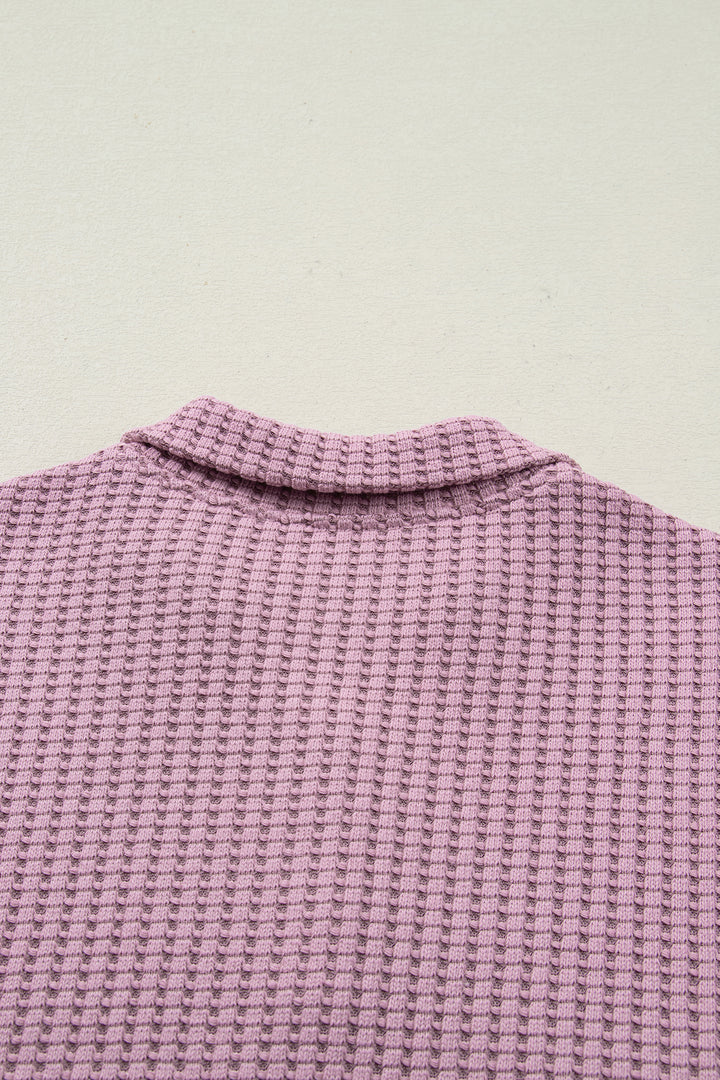 Light Pink Solid Color Textured Snap Button Collared Baggy Top