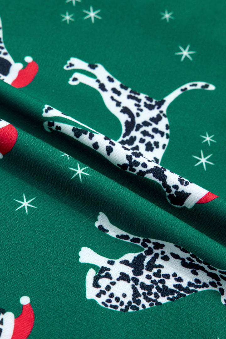 Green Long Sleeve Dog Print Two Piece Shift Lounge Set