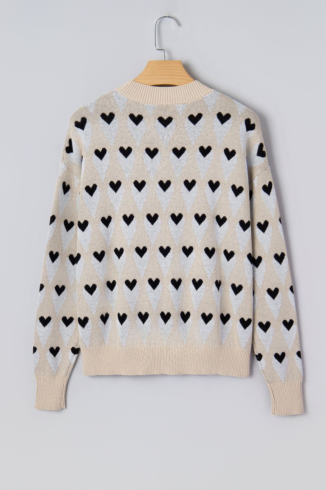 Geometric Heart Print Ribbed Trim Loose Sweater