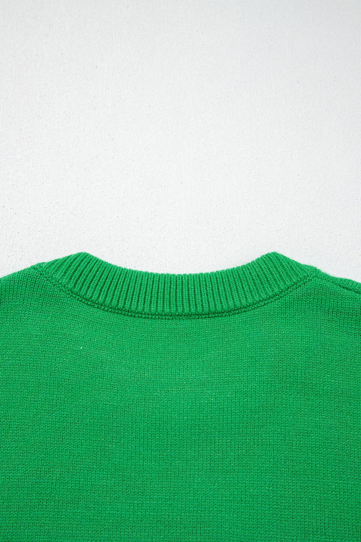 Dark Green Abstract Patch Embroidery Christmas Pullover Sweater