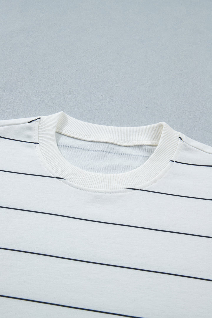White Stripe Half Sleeve Tee Drawstring Shorts 2pcs Set