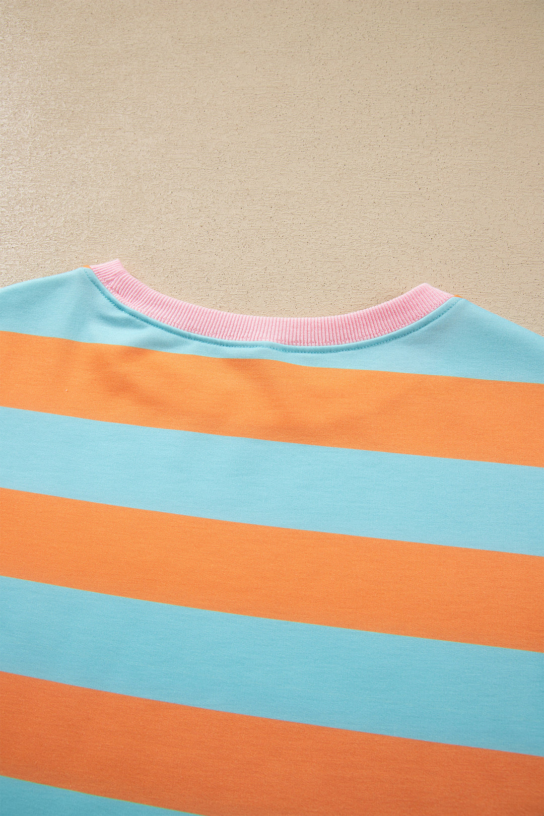 Orange Stripe Ribbed Color Block Trim Round Neck Long Sleeve Shift Top