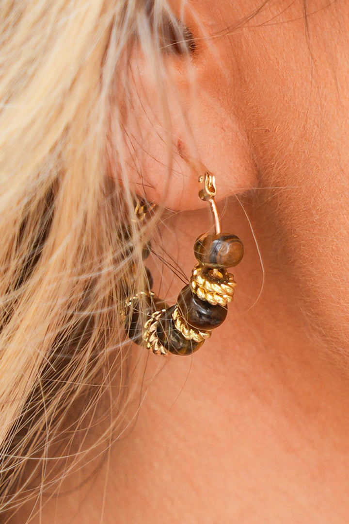 Retro Tiger Eye Stone Loop Clip-On Earrings