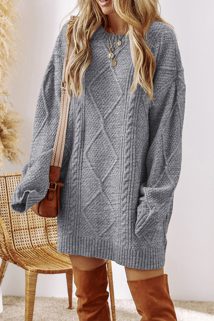 Cable Knit Drop Shoulder Loose Fit Sweater Dress