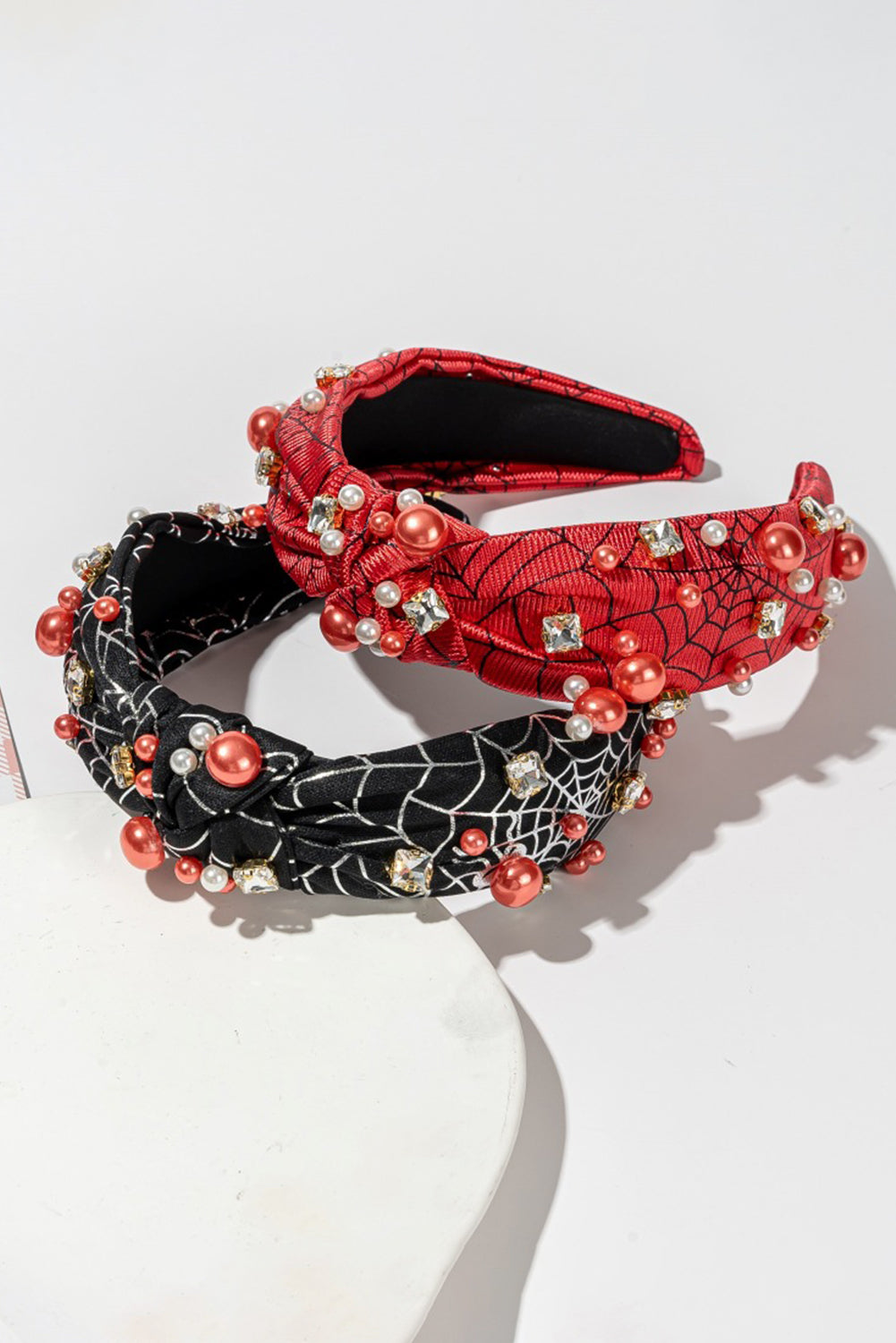 Pearled Rhinestone Knotted Spiderweb Halloween Headband