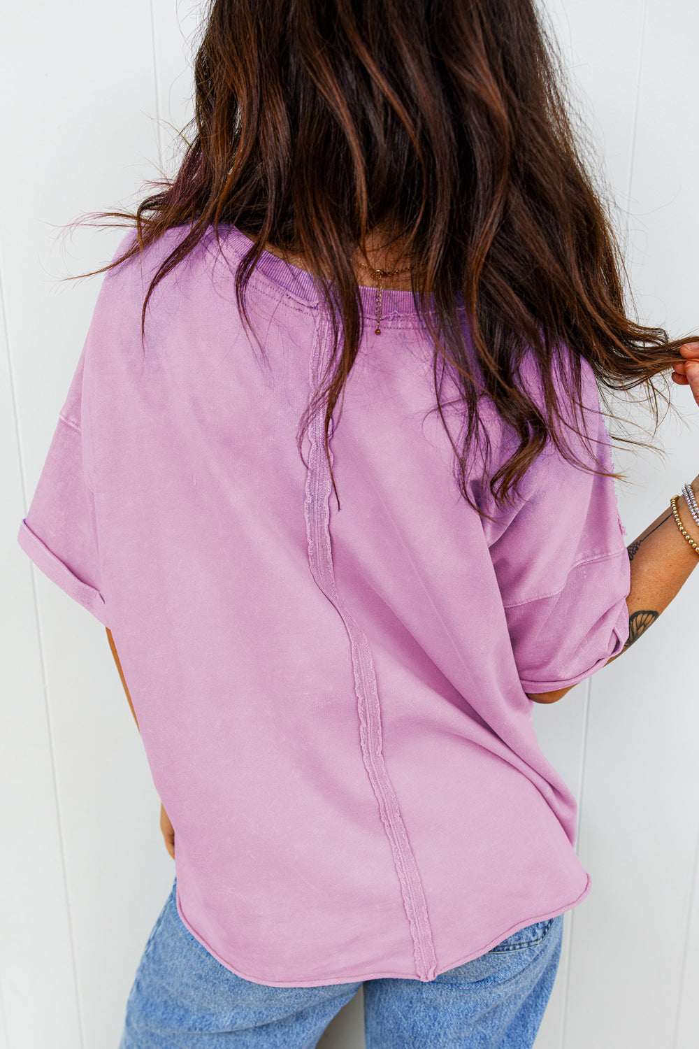 Mineral Wash Drop Shoulder Raw Edge Loose Tee
