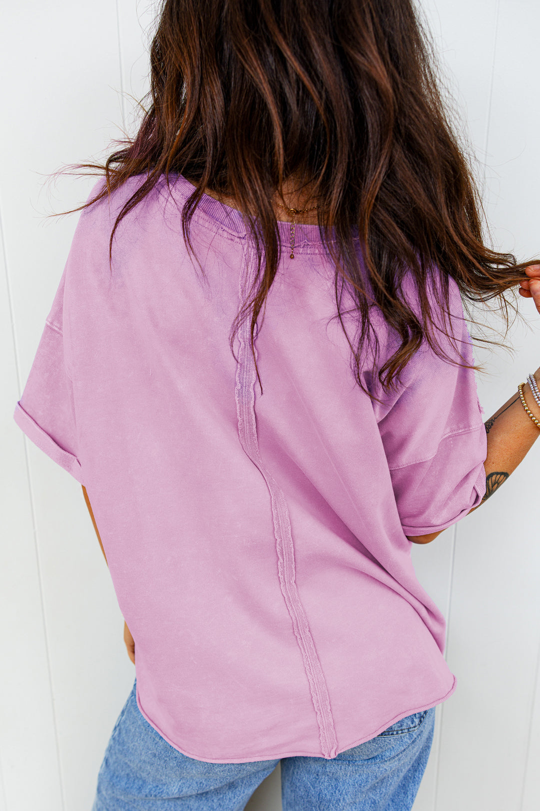 Mineral Wash Drop Shoulder Raw Edge Loose Tee