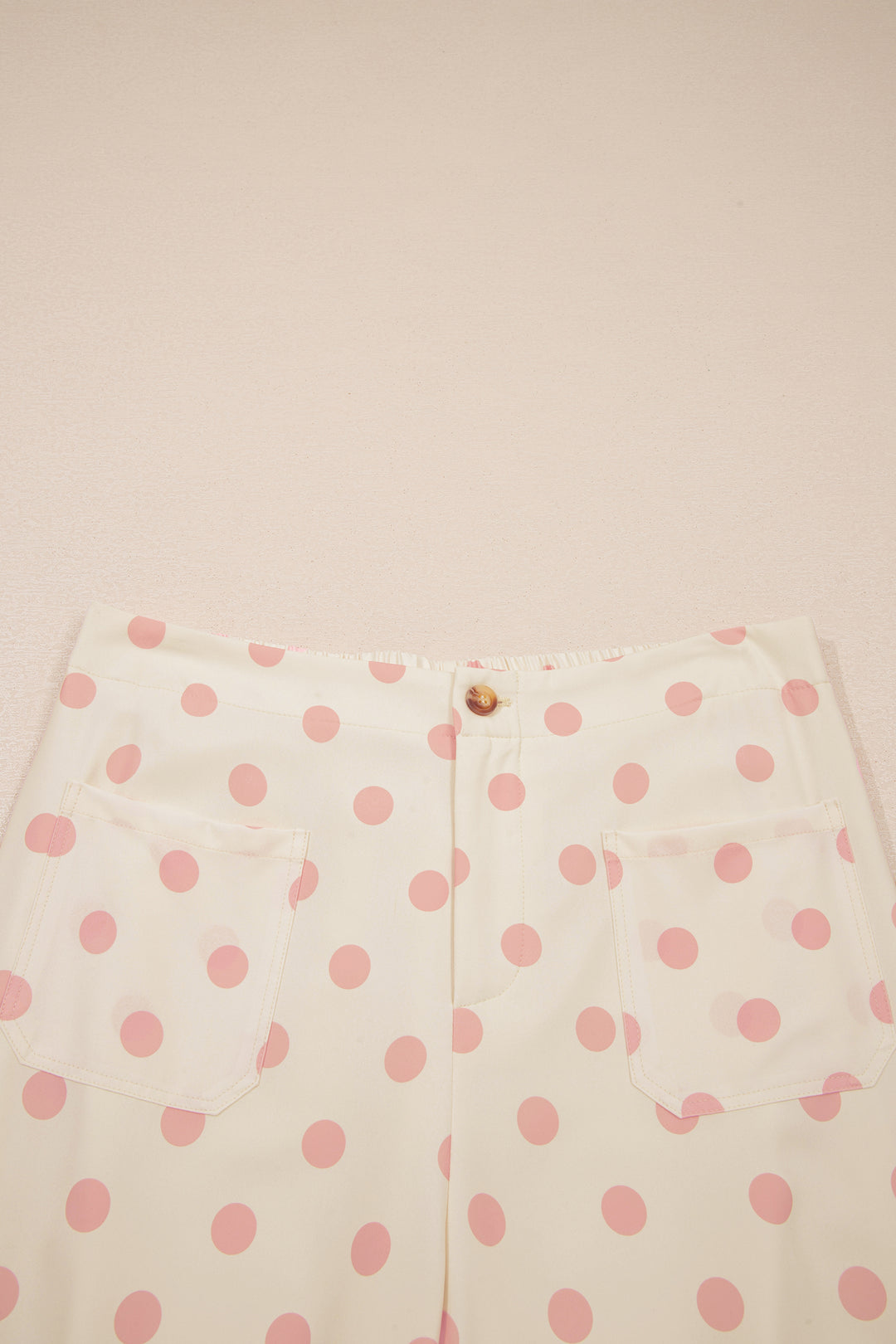 White Polka Dot Print Patched Pocket Mid-rise Straight Leg Pants