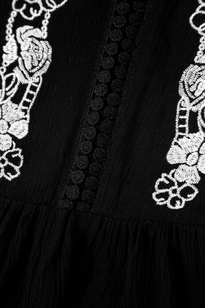 Floral Embroidery Ruffled Spaghetti Straps Tank Top