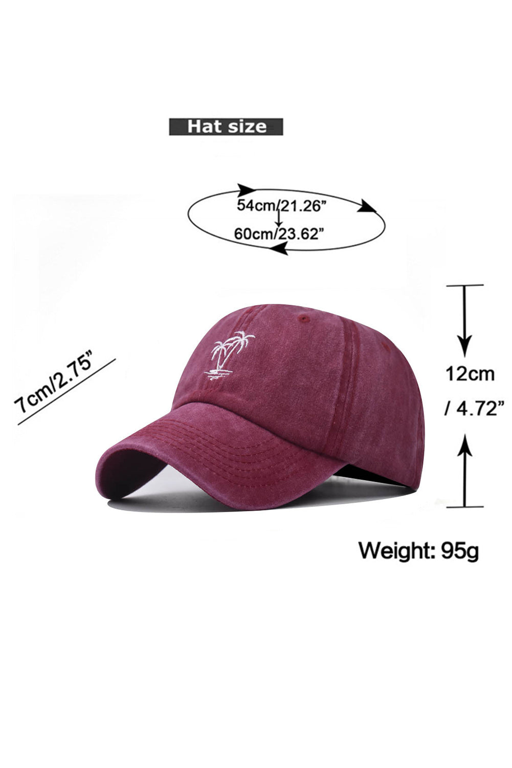 Verstellbare Baseballkappe mit Kokosnussbaum-Stickerei und Mineralwaschung