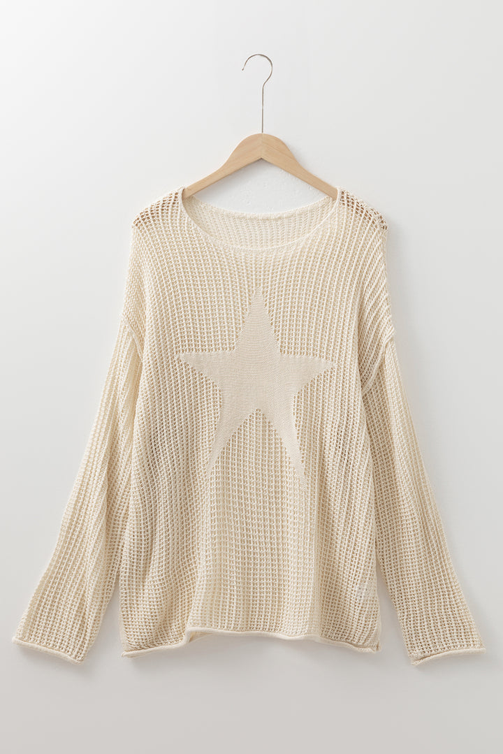 Parchment Hollow Out Knit Star Pattern Accent Plus Size Jumper