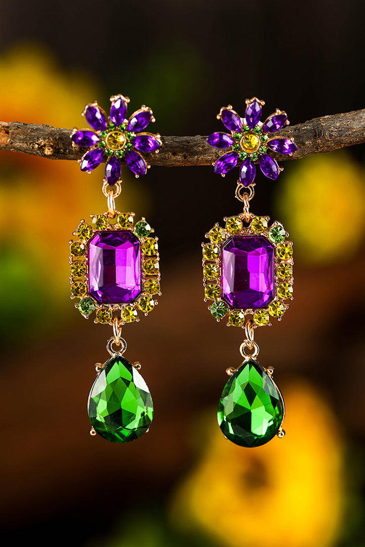 Boucles d'oreilles pendantes géométriques en forme de fleur de diamant Mardi Gras