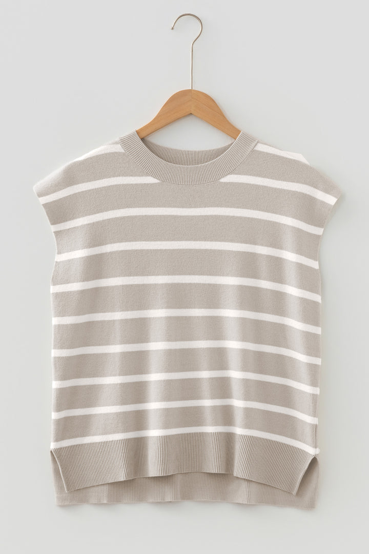 Parchment Side Slits Crewneck Short Sleeve Sweater Tee