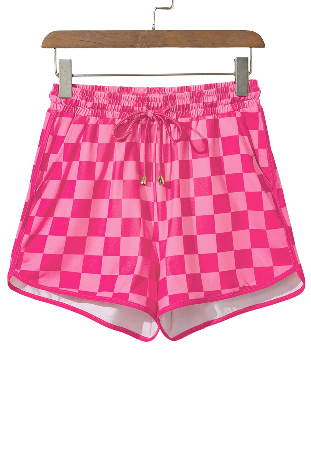 Rose Checkered Drawstring Elastic Waist Casual Shorts