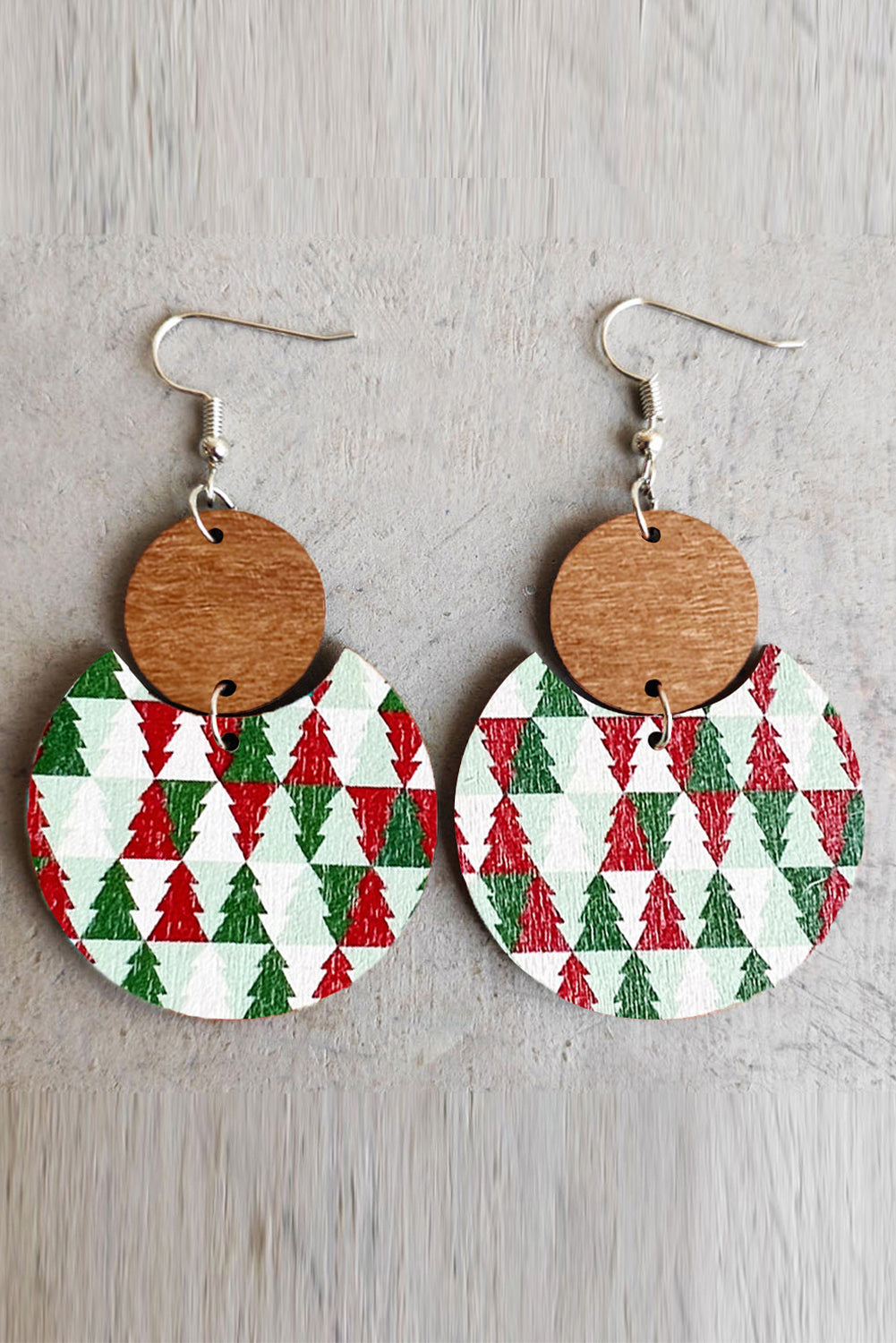 Boucles d'oreilles en bois à motif de damier de Noël