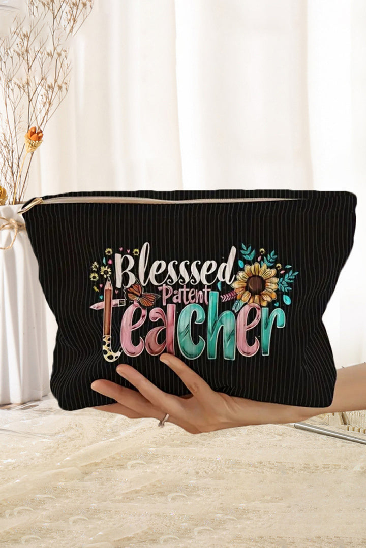 Blessed Teacher Flower Pencil Print Corduroy Storage Bag