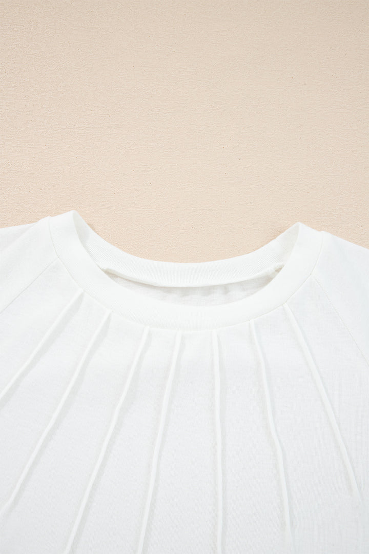 White Solid Color Seam Detail Raglan Long Sleeve Top